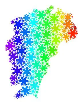 Rainbow Gradiented Icy Mosaic Jiangxi Province Map of Snowflakes Stock Illustration