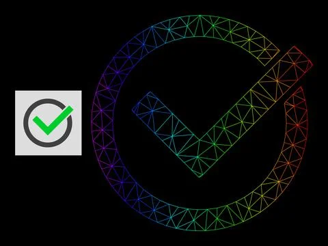 Rainbow Gradiented Polygonal Mesh Accept Tick Icon Stock Illustration