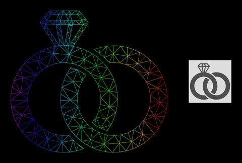 Rainbow Gradiented Polygonal Mesh Diamond Wedding Rings Icon Illustrazione stock