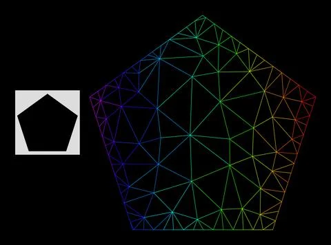 Rainbow Gradiented Polygonal Mesh Filled Pentagon Icon Stock Illustration