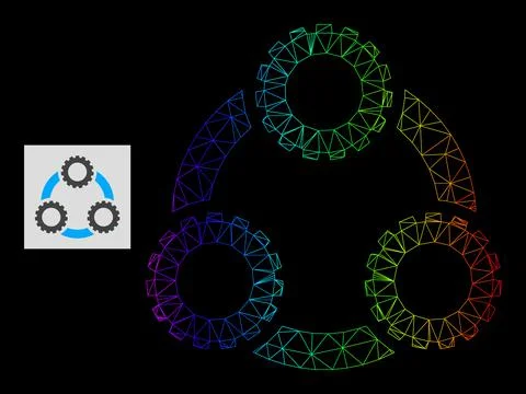 Rainbow Gradiented Polygonal Mesh Gear Planetary Transmission Icon Stockillustratie