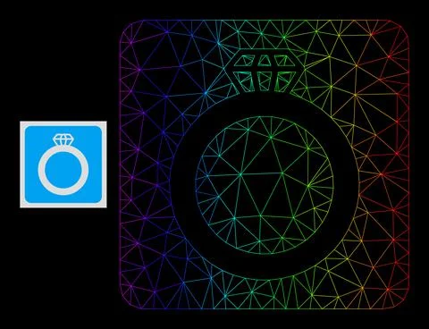 Rainbow Gradiented Polygonal Mesh Gem Ring Icon Illustrazione stock