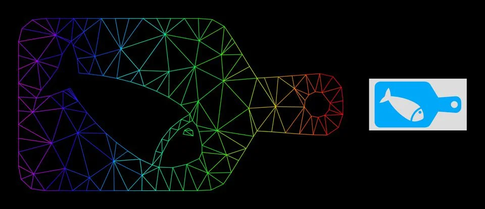 Rainbow Gradiented Polygonal Net Fish Cutting Board Icon Stock-Illustration