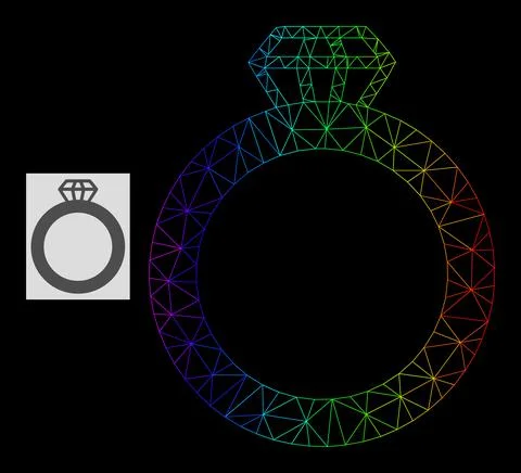 Rainbow Gradiented Polygonal Network Gem Ring Icon 스톡 일러스트
