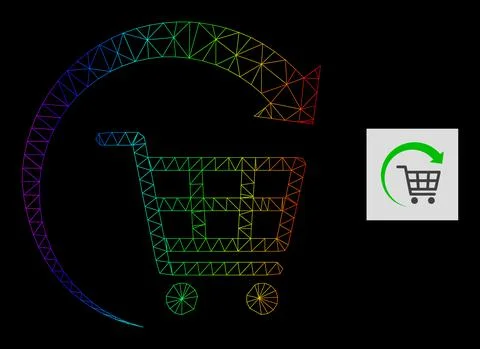 Rainbow Gradiented Polygonal Network Repeat Shopping Cart Icon 스톡 일러스트