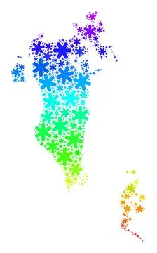 Rainbow Gradiented Winter Collage Bahrain Map of Snow Flakes Stock Illustration
