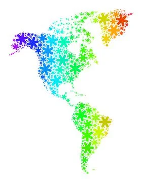 Rainbow Gradiented Winter Mosaic South and North America Map of Snowflakes Stock Illustration