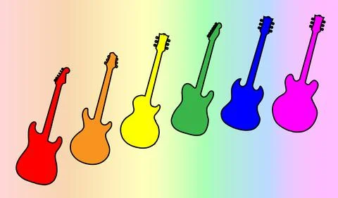 Rainbow Guitar Silhouettes Stock Illustration