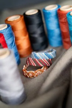 Rainbow of Handmade macrame bracelets Stock Photos