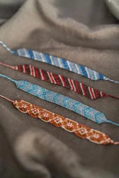 Rainbow of Handmade macrame bracelets Stock Photos