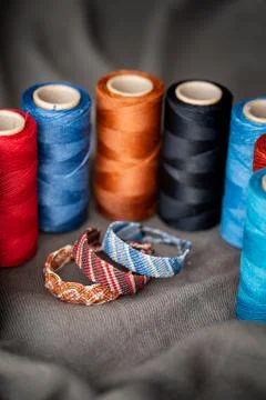 Rainbow of Handmade macrame bracelets Stock Photos