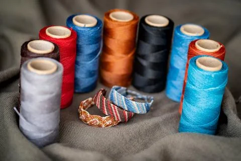 Rainbow of Handmade macrame bracelets Stock Photos