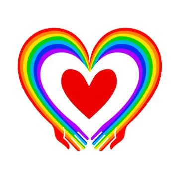 Rainbow hands with heart vector illustration. Metaphor of love Stock Illustration