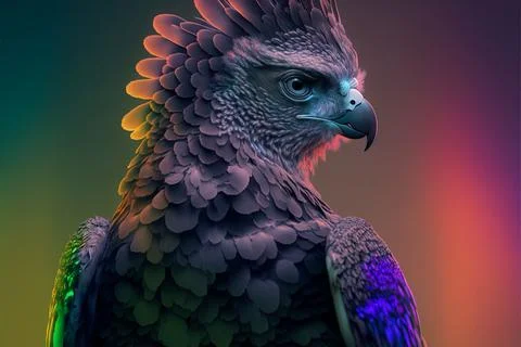 Rainbow harpy eagle portrait Stock Illustration