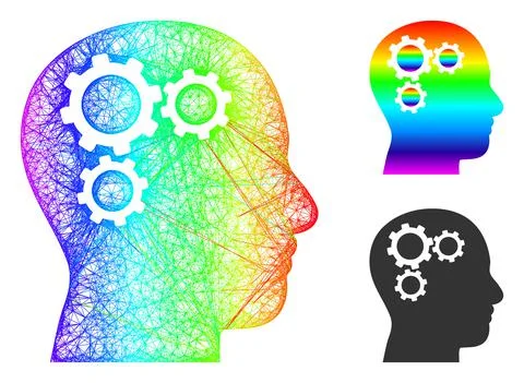 Rainbow Hatched Gradient Brain Gears Icon Illustrazione stock