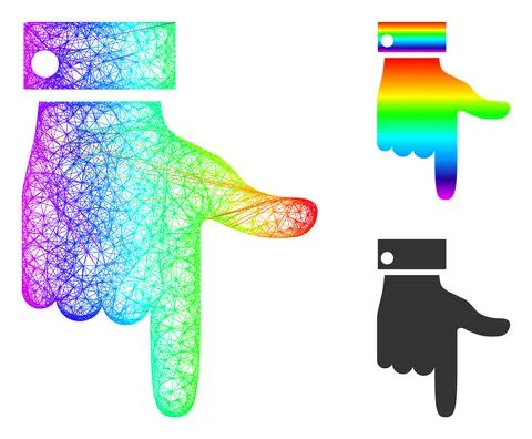 Rainbow Hatched Gradient Hand Pointer Down Icon 스톡 일러스트