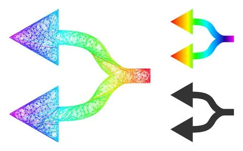 Rainbow Hatched Gradient Split Arrows Left Icon Stock Illustration
