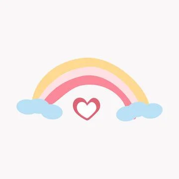 Rainbow with heart and clouds on white Stock Illustration