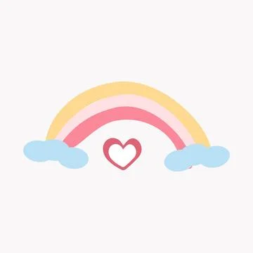 Rainbow with heart and clouds on white Stock Illustration