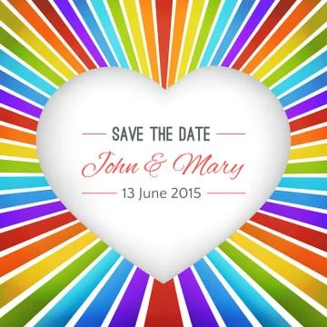 Rainbow heart background with Save the date. Vector illustration 스톡 일러스트