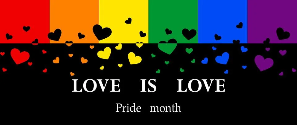 Rainbow heart on black background, Let's Celebrate PRIDE month with colorfu.. Stock Illustration