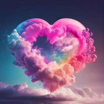 Rainbow heart cloud. Love cloud in the sky. LGBT love background. Queer rainb Stock Illustration