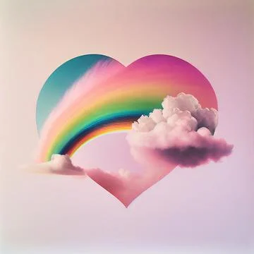 Rainbow heart cloud. Love cloud in the sky. LGBT love background. Queer rainb Stock Illustration