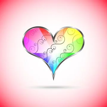 Rainbow heart with curly pattern inside Stock Illustration