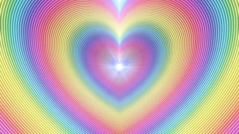 Rainbow Heart Gradient Wave Love Pulses Emanate from Center Tunnel Stock Footage 211539210