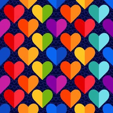 Rainbow Heart Mosaic, seamless vector pattern 库存插图