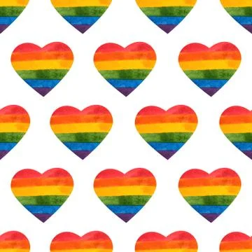 Rainbow heart seamless pattern. LGBT hearts. Hand painted rainbow. Tolerance  Stock Illustration