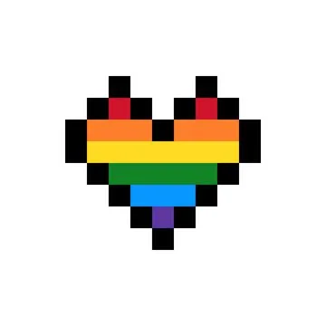 Rainbow heart shape pixel art icon LGBTQ Stock Illustration