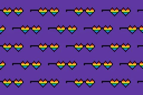 Rainbow heart shape pixel art seamless pattern Stock Illustration