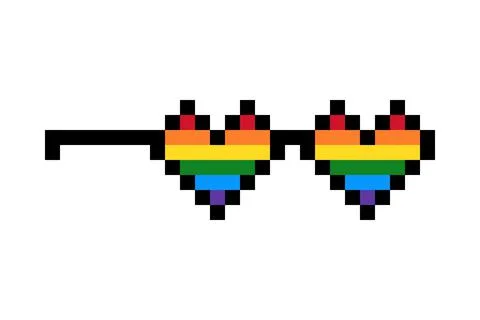 Rainbow heart shape pixel glasses isolated white Stock Illustration