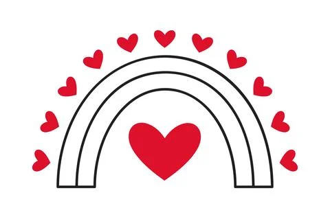 Rainbow with hearts doodle flat style love isolated icon symbol of love Stock Illustration