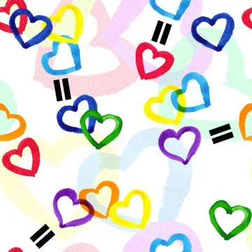 Rainbow hearts pride theme seamless watercolor pattern. Stock Illustration