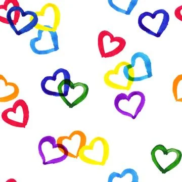 Rainbow hearts pride theme seamless pattern on white background Stock Illustration