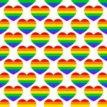 Rainbow hearts seamless pattern. LGBT pride month background.  Vector templ.. Illustrazione stock
