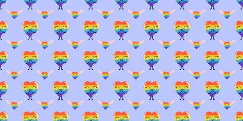 Rainbow hearts, seamless pattern for valentine's day lgbt, cartoon style, cut Ilustración de archivo