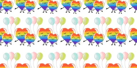 Rainbow hearts, seamless pattern for valentine's day lgbt, cartoon style, cut Stock Illustration