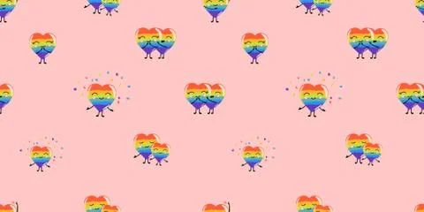 Rainbow hearts, seamless pattern for valentine's day lgbt, cartoon style, cut Stock Illustration
