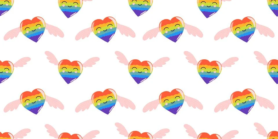 Rainbow hearts, seamless pattern for valentine's day lgbt, cartoon style, cut Illustrazione stock