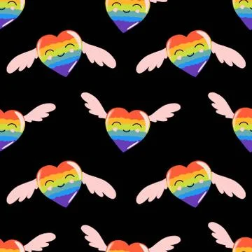 Rainbow hearts, seamless pattern for valentine's day lgbt, cartoon style, cut Stock Illustration