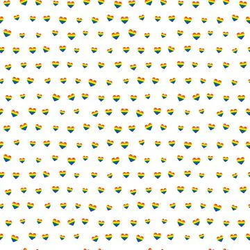 Rainbow hearts seamless pattern on white Stock Illustration