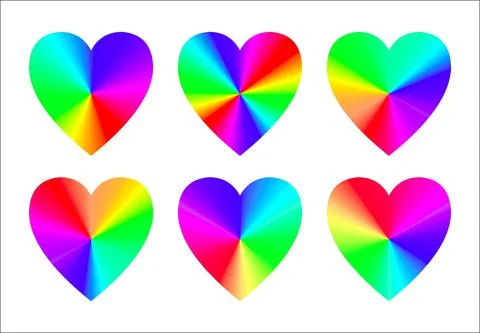 Rainbow Hearts. Set Of Six Stock Illustration