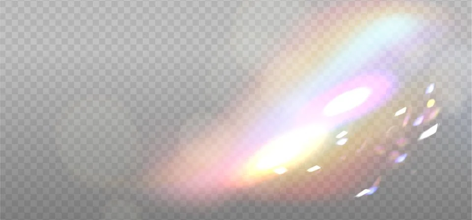 Rainbow highlight on a light background with sparkles. Bokeh Glare or reflection Stock Illustration