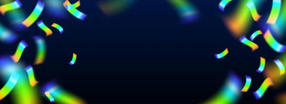 Rainbow holographic confetti on dark background Stock Illustration
