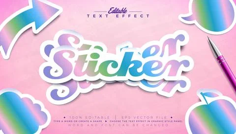 Rainbow Holographic Sticker Text Effect Design Vector Editable Illustrator Gr Stock Illustration