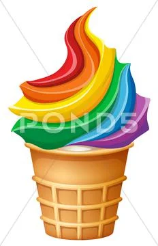 Rainbow ice-cream in cone Stock Illustration