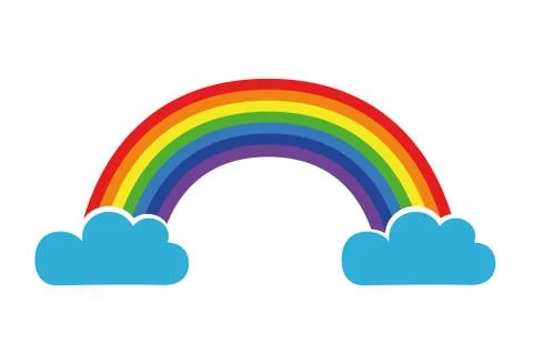 Rainbow icon between two clouds isolated on white background Illustrazione stock
